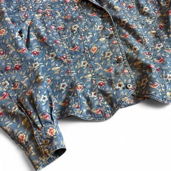 Liz Claiborne Lizwear Floral Denim Button-Up blouse L - Picture 5 of 8